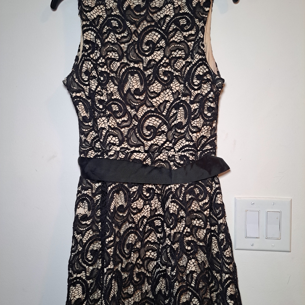 Black and Tan Halter Fit and Flare Mini Dress